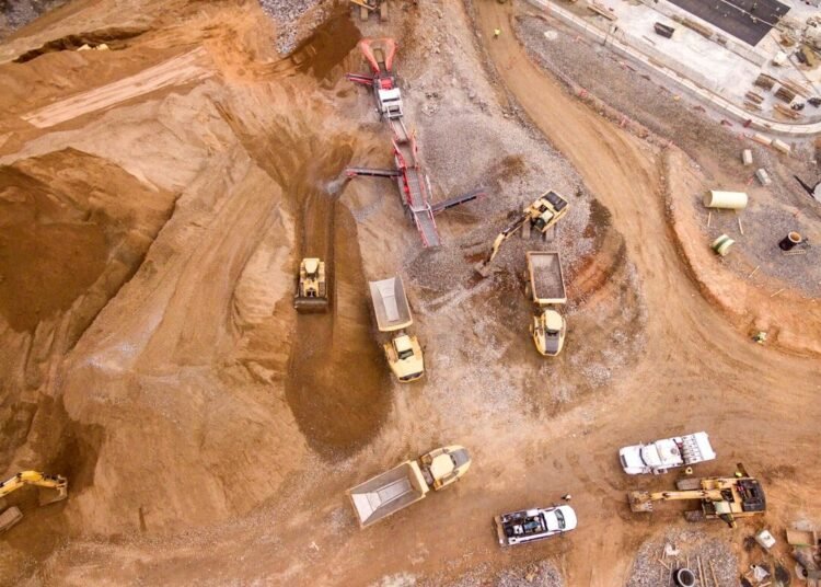 aerial photography of dump trucks