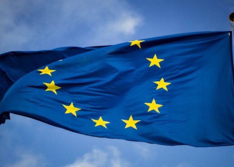 blue and yellow star flag