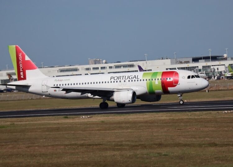 Tap air portugal airplane on a runway